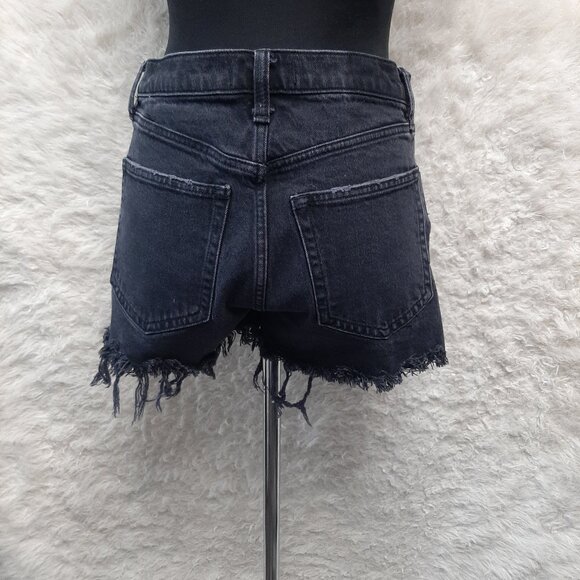 Abercombie & Fitch Black Woman's High Rise Button Fly Distress Denim Shorts 27/4 - Picture 2 of 10